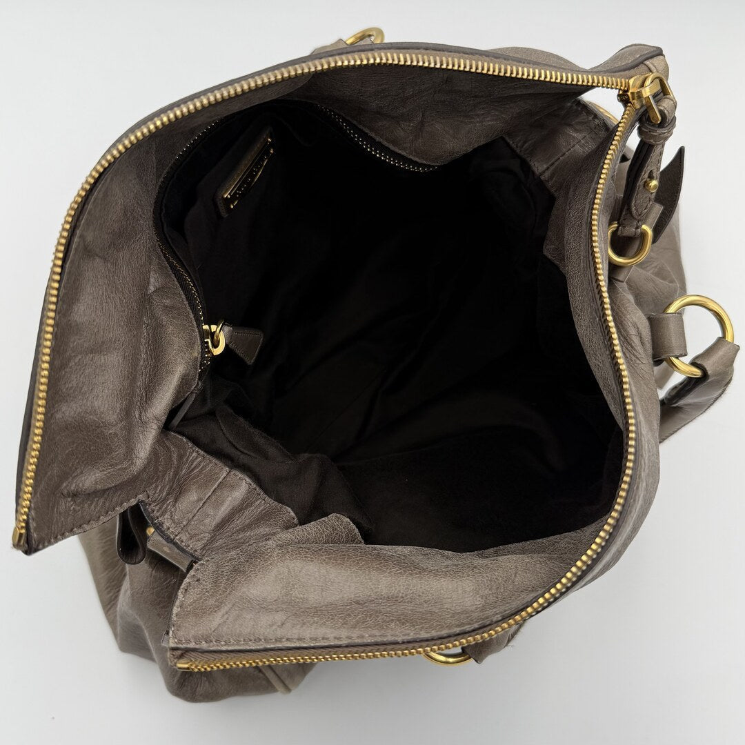 Miu Miu Vitello Lux Grey Leather Handbag