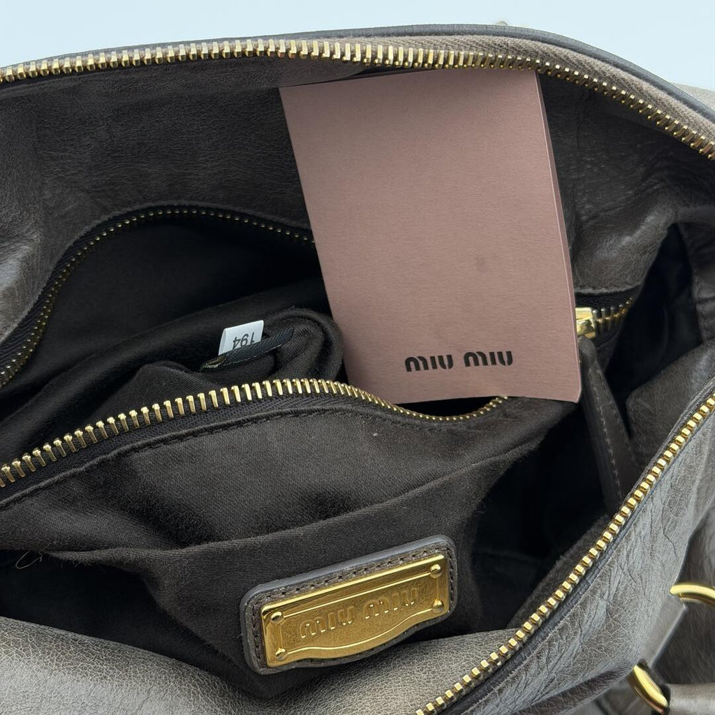 Miu Miu Vitello Lux Grey Leather Handbag