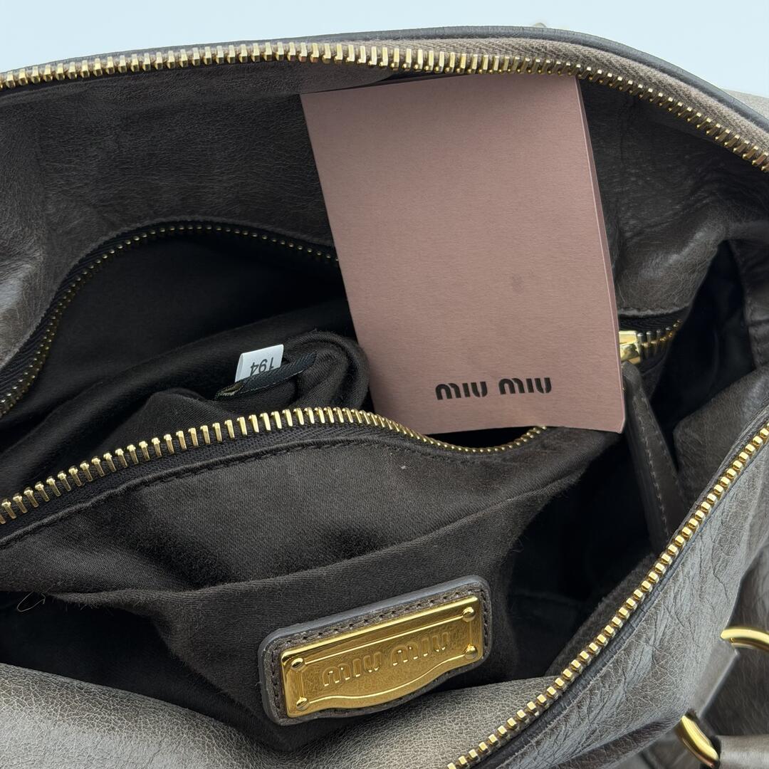 Miu Miu Vitello Lux Grey Leather Handbag