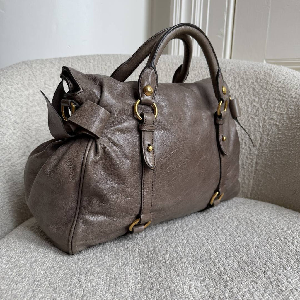 Miu Miu Vitello Lux Grey Leather Handbag