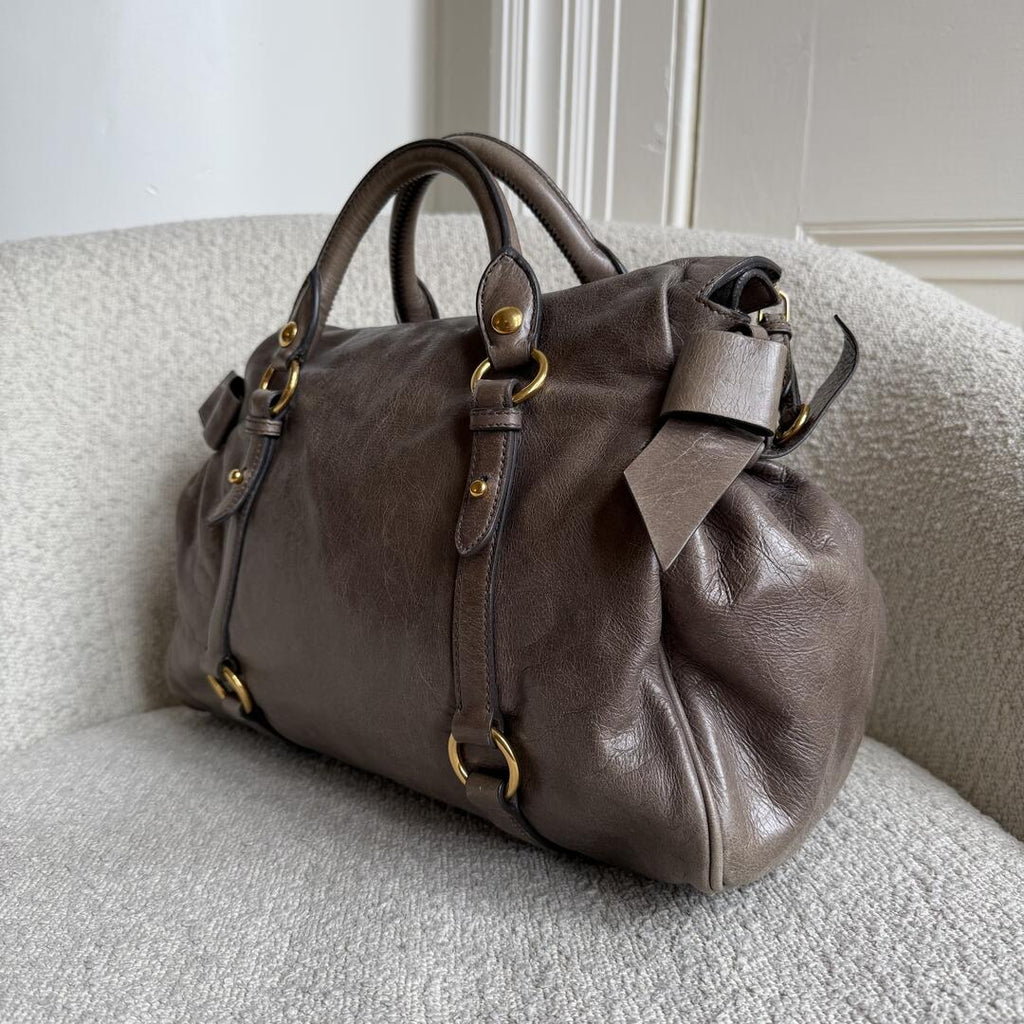 Miu Miu Vitello Lux Grey Leather Handbag