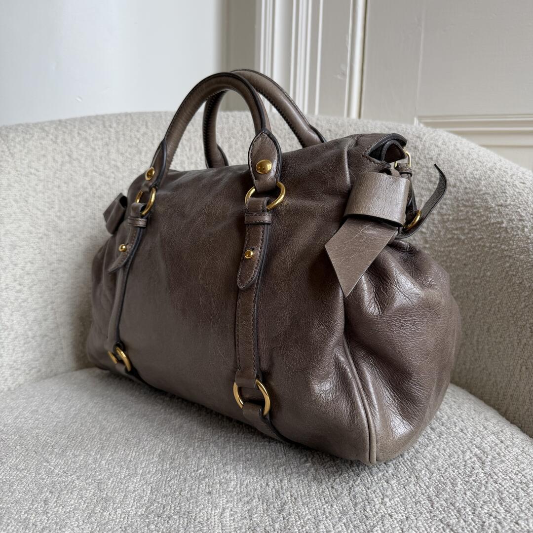 Miu Miu Vitello Lux Grey Leather Handbag