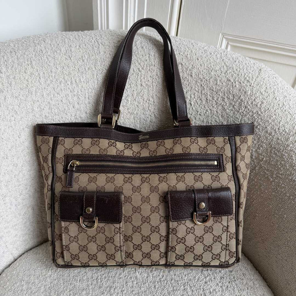 Gucci GG Canvas Abbey D-Ring Pocket Brown Tote Bag