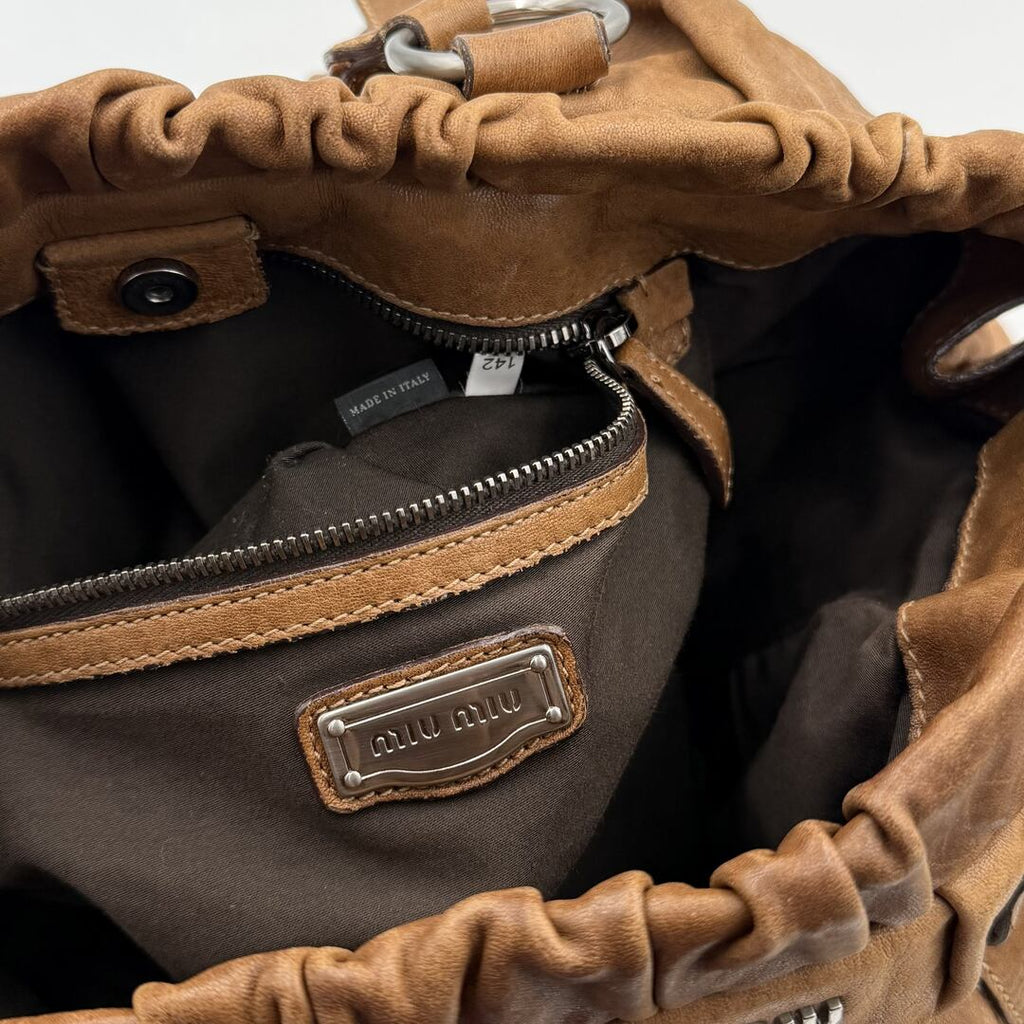 Miu Miu XL Vitello Leather Brown Handbag