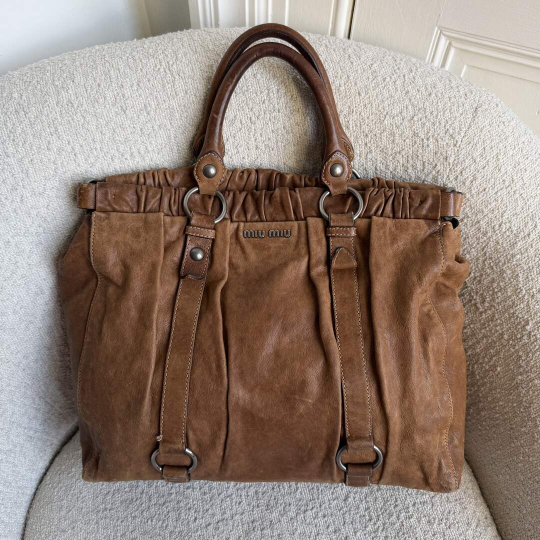 Miu Miu XL Vitello Leather Brown Handbag