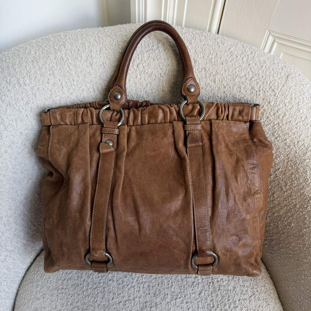 Miu Miu XL Vitello Leather Brown Handbag