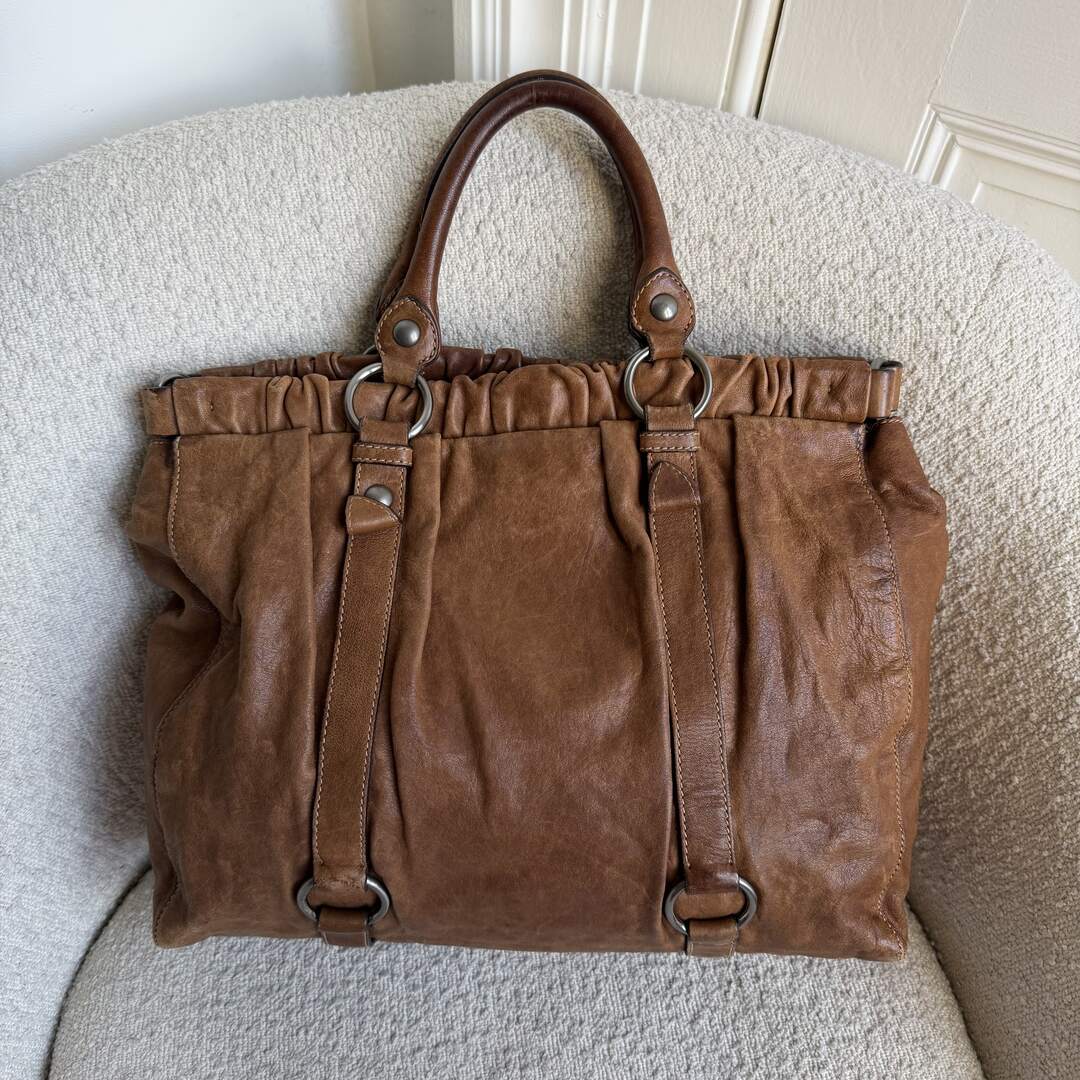 Miu Miu XL Vitello Leather Brown Handbag