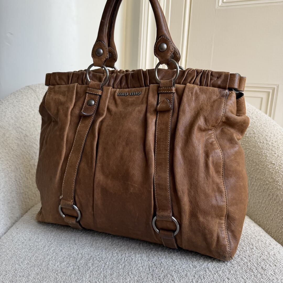 Miu Miu XL Vitello Leather Brown Handbag