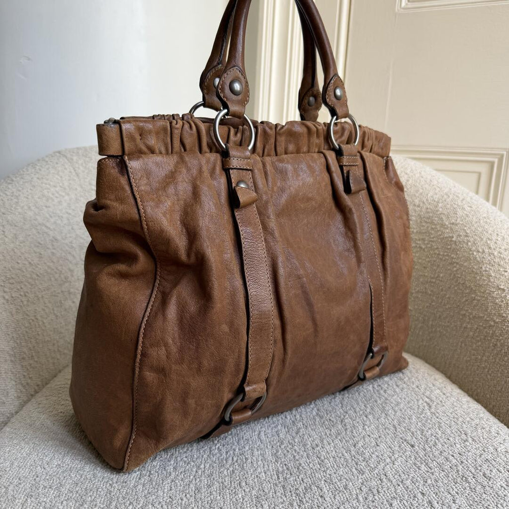 Miu Miu XL Vitello Leather Brown Handbag