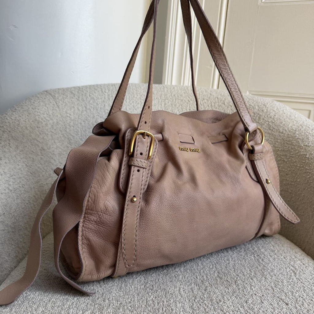 Miu Miu Vitello Leather Dusty Pink Tote Bag