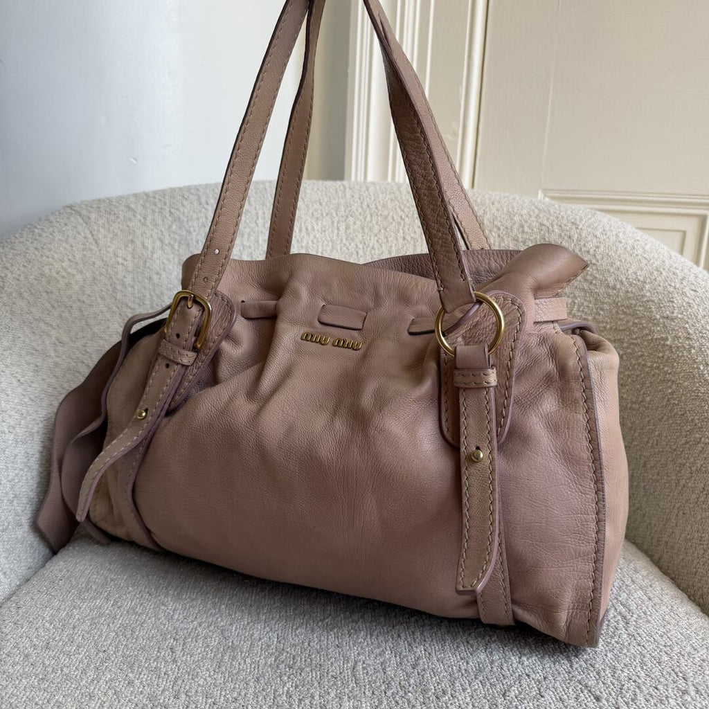 Miu Miu Vitello Leather Dusty Pink Tote Bag