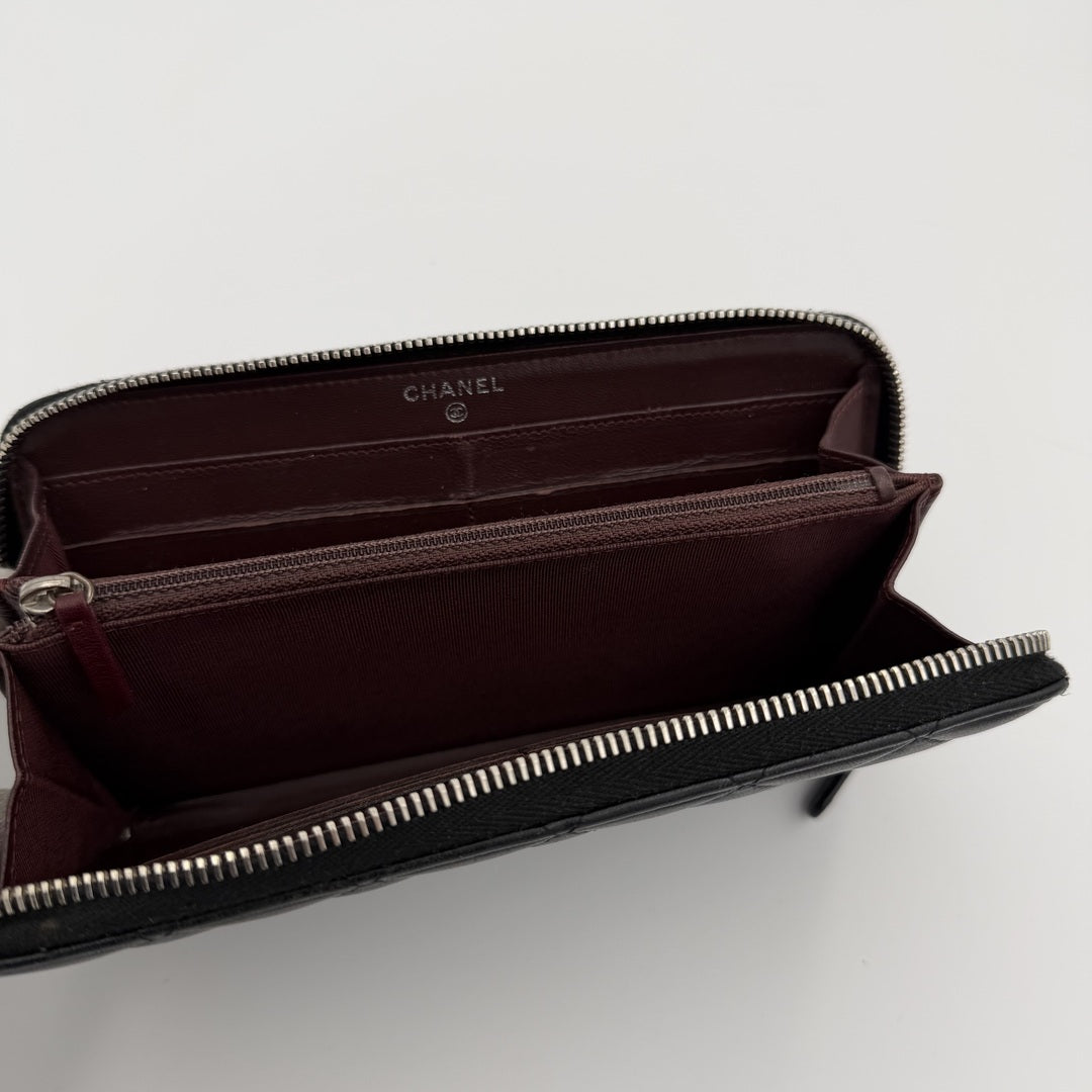2011 Chanel CC Matelasse Lambskin Black Leather Long Zip Wallet