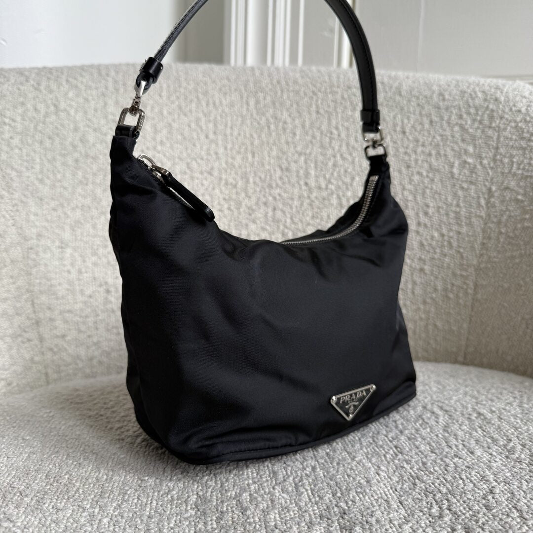 Prada Tessuto Hobo Nylon Black Mini Shoulder Bag