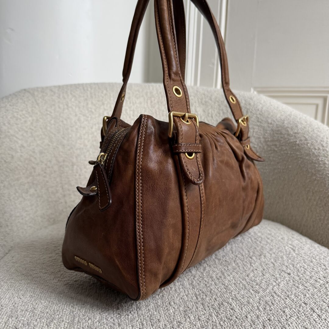 Miu Miu Buckle Leather Brown Tote Bag