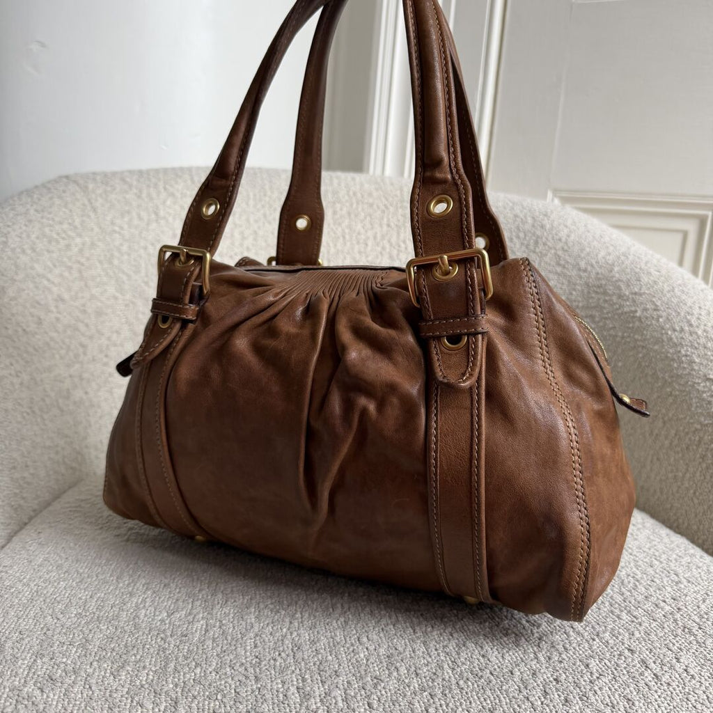 Miu Miu Buckle Leather Brown Tote Bag