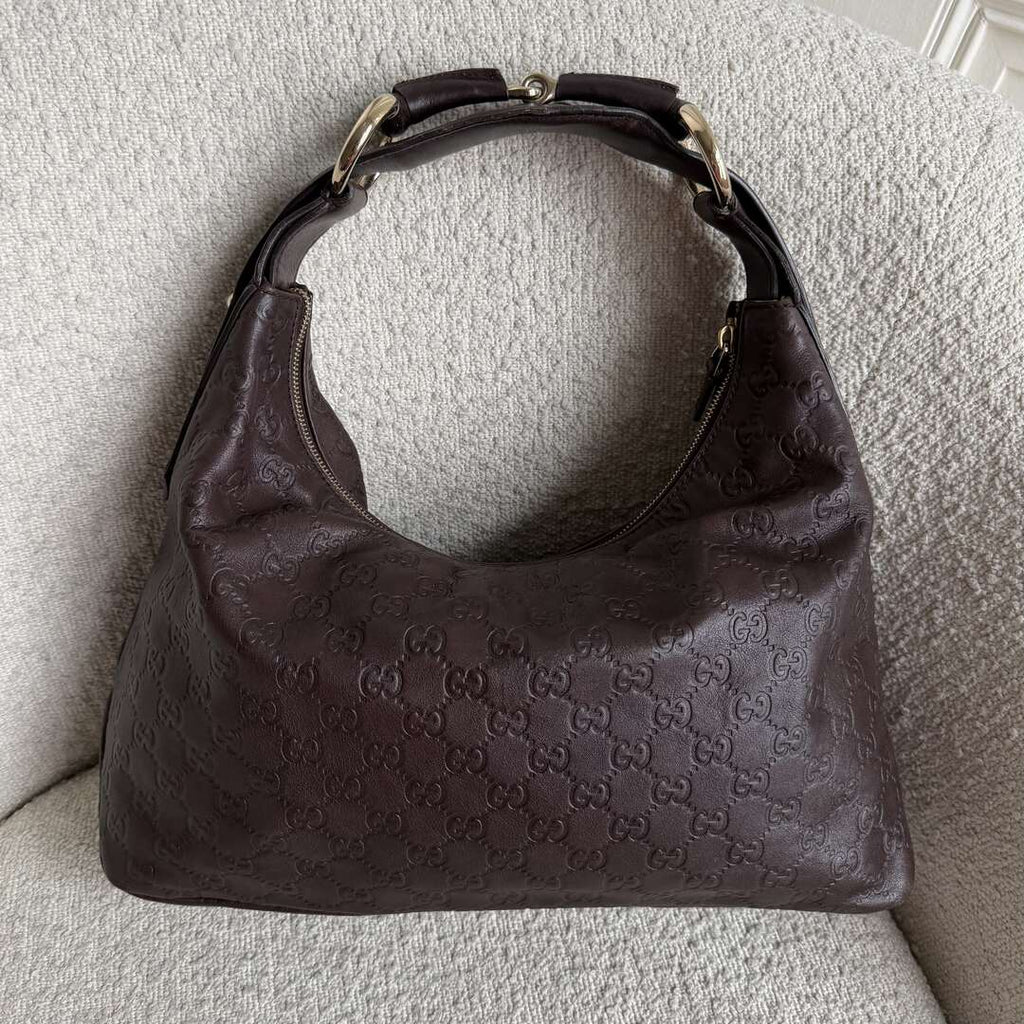 Gucci Guccissima GG Horsebit Brown Shoulder Bag