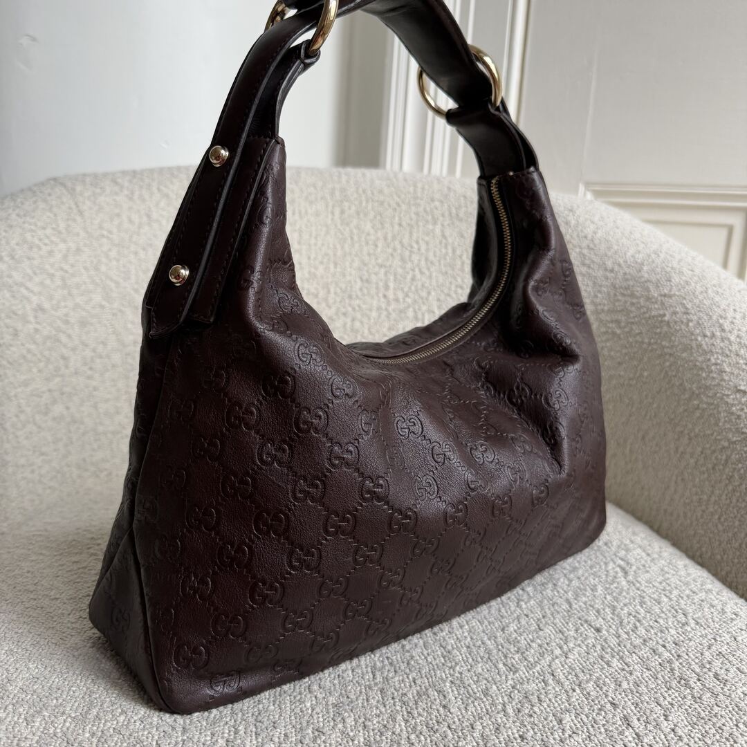 Gucci Guccissima GG Horsebit Brown Shoulder Bag