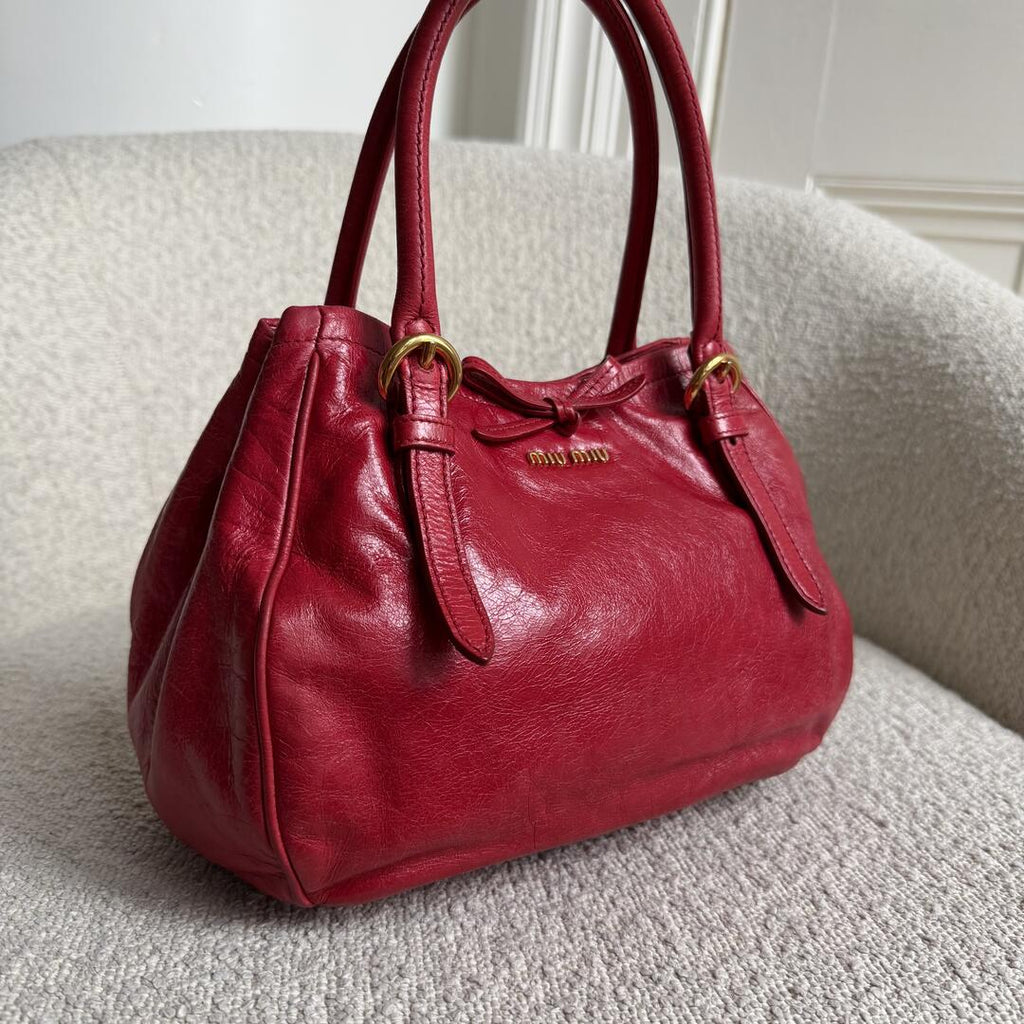 Miu Miu Vitello Bow Red Leather Handbag