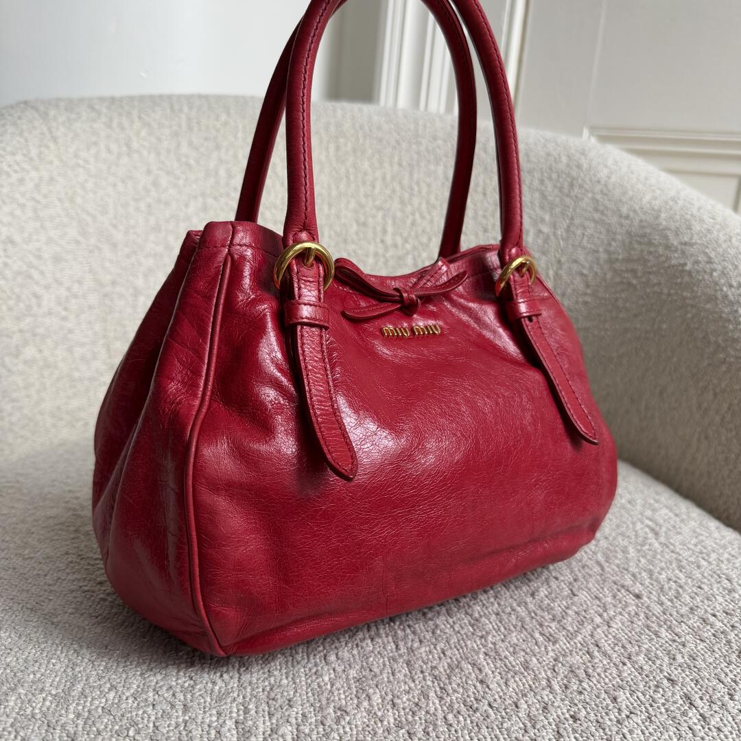 Miu Miu Vitello Bow Red Leather Handbag