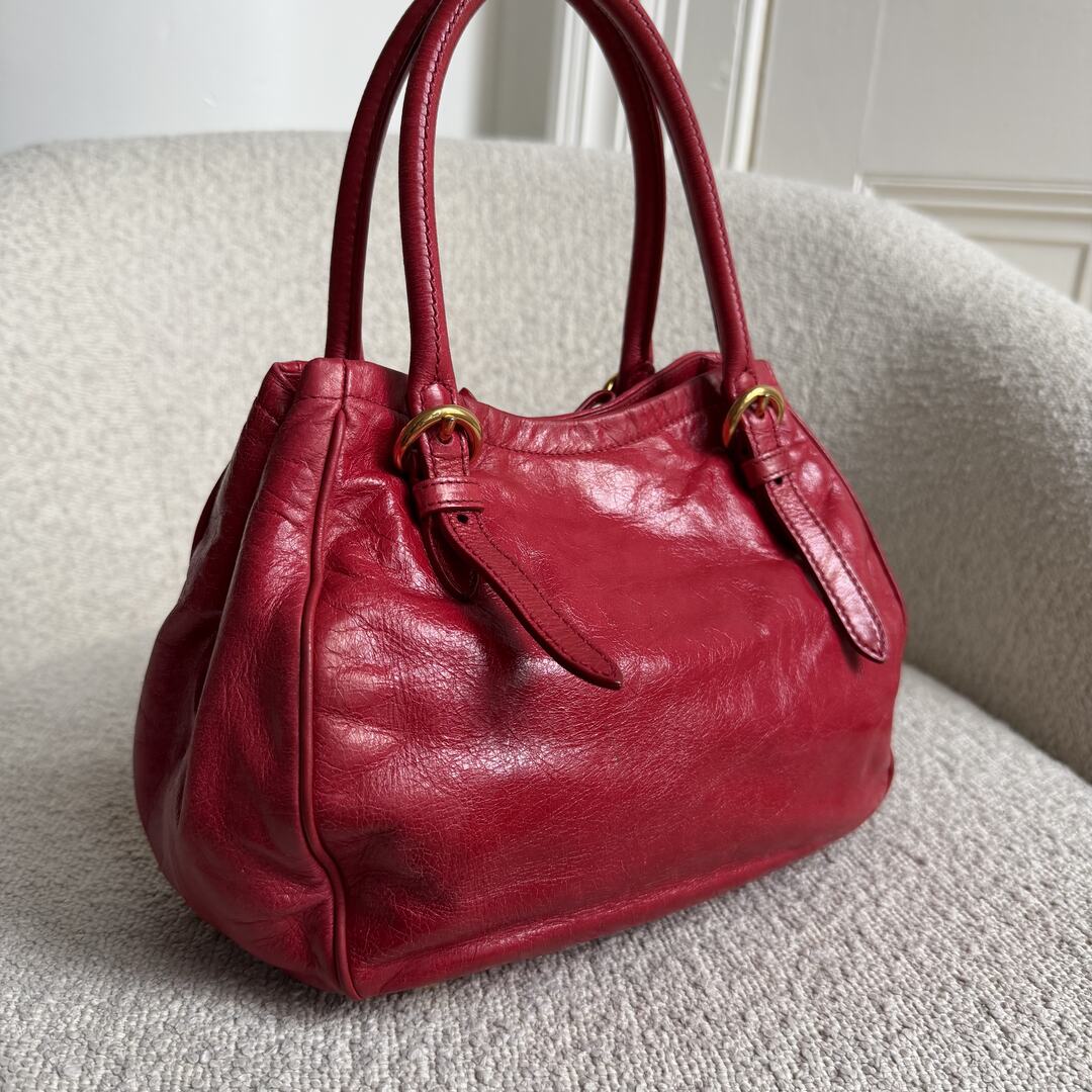 Miu Miu Vitello Bow Red Leather Handbag