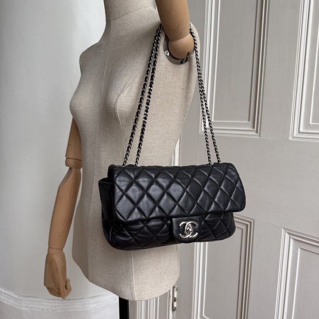 2010 Chanel Classic Coco Rain Quilted Black Leather Shoulder Bag
