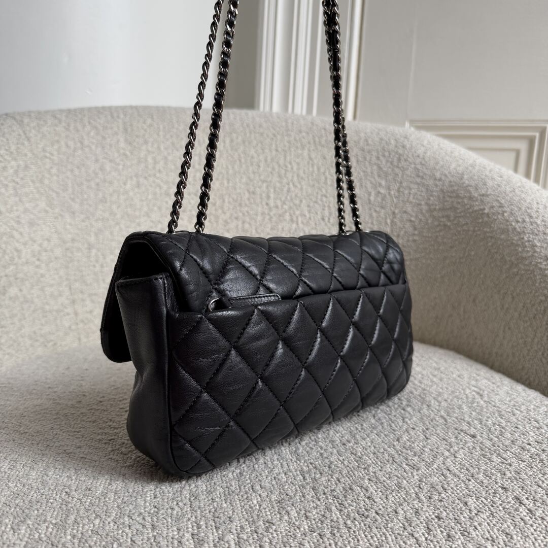 2010 Chanel Classic Coco Rain Quilted Black Leather Shoulder Bag