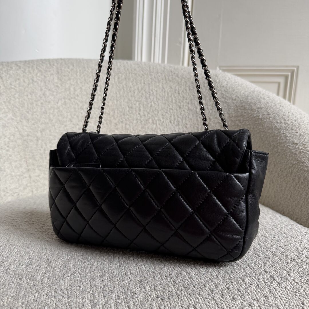 2010 Chanel Classic Coco Rain Quilted Black Leather Shoulder Bag