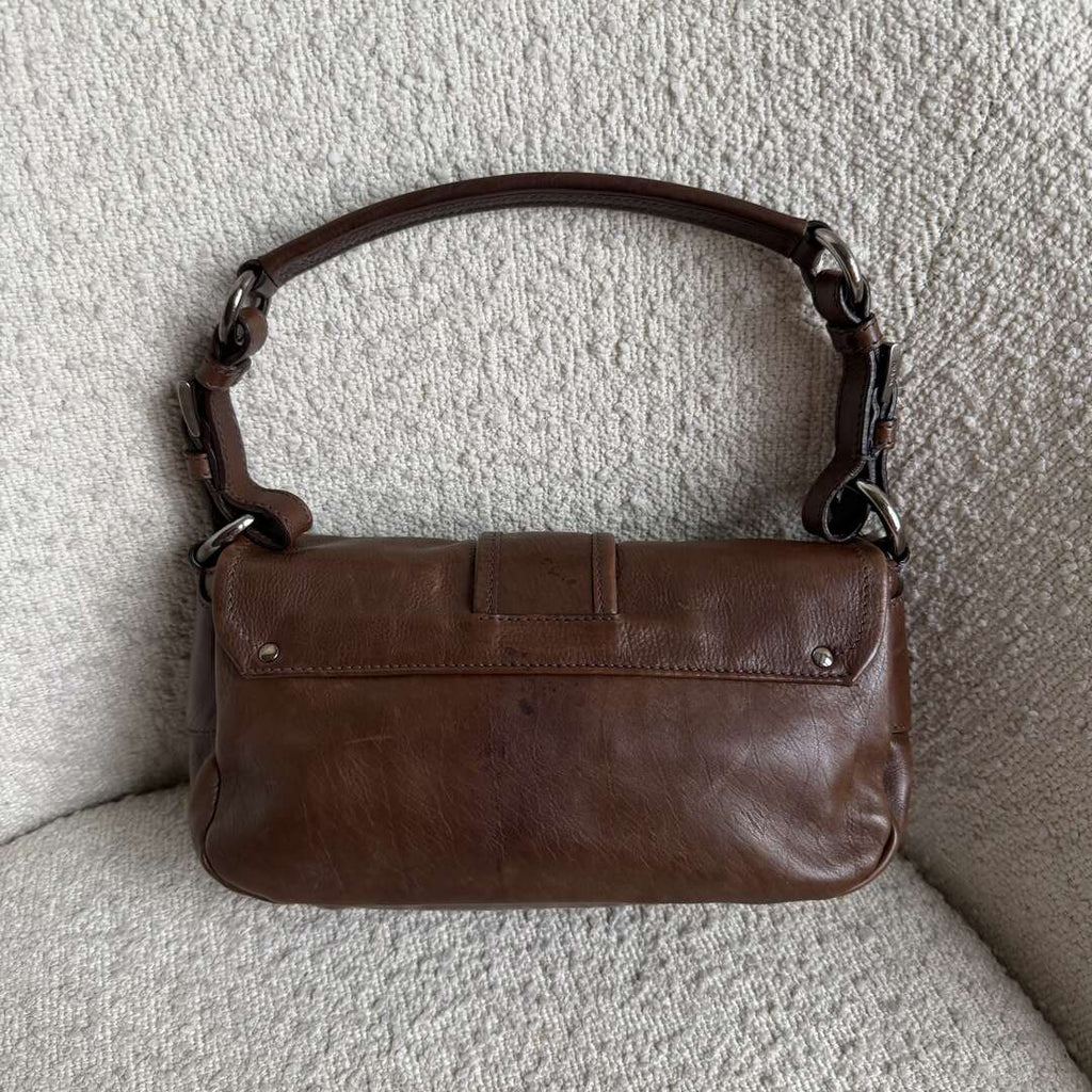 Prada Buckle Leather Brown Shoulder Bag