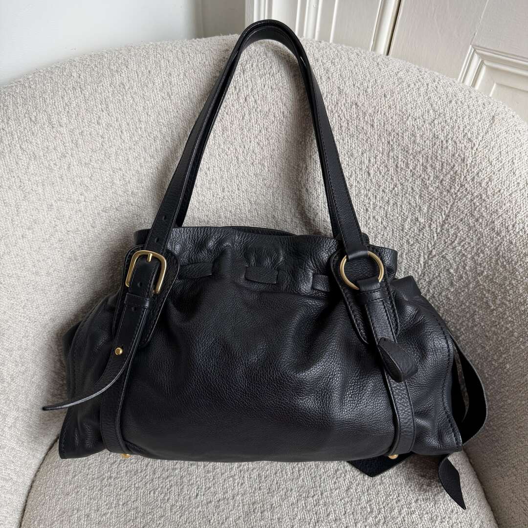 Miu Miu Vitello Leather Black Tote Bag