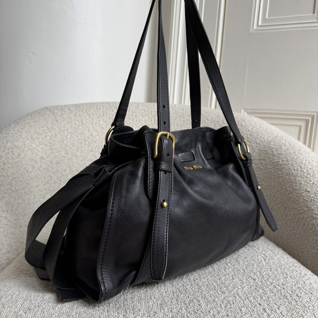 Miu Miu Vitello Leather Black Tote Bag