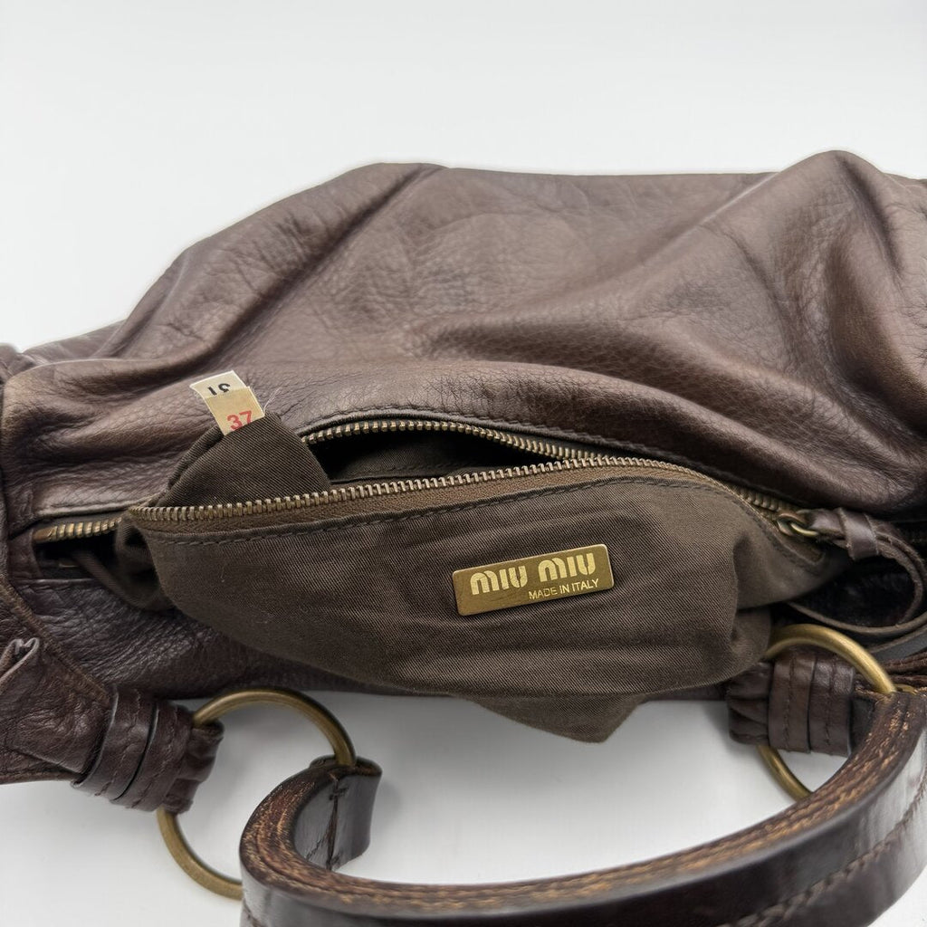 Archive Miu Miu Pocket Leather Brown Shoulder Bag