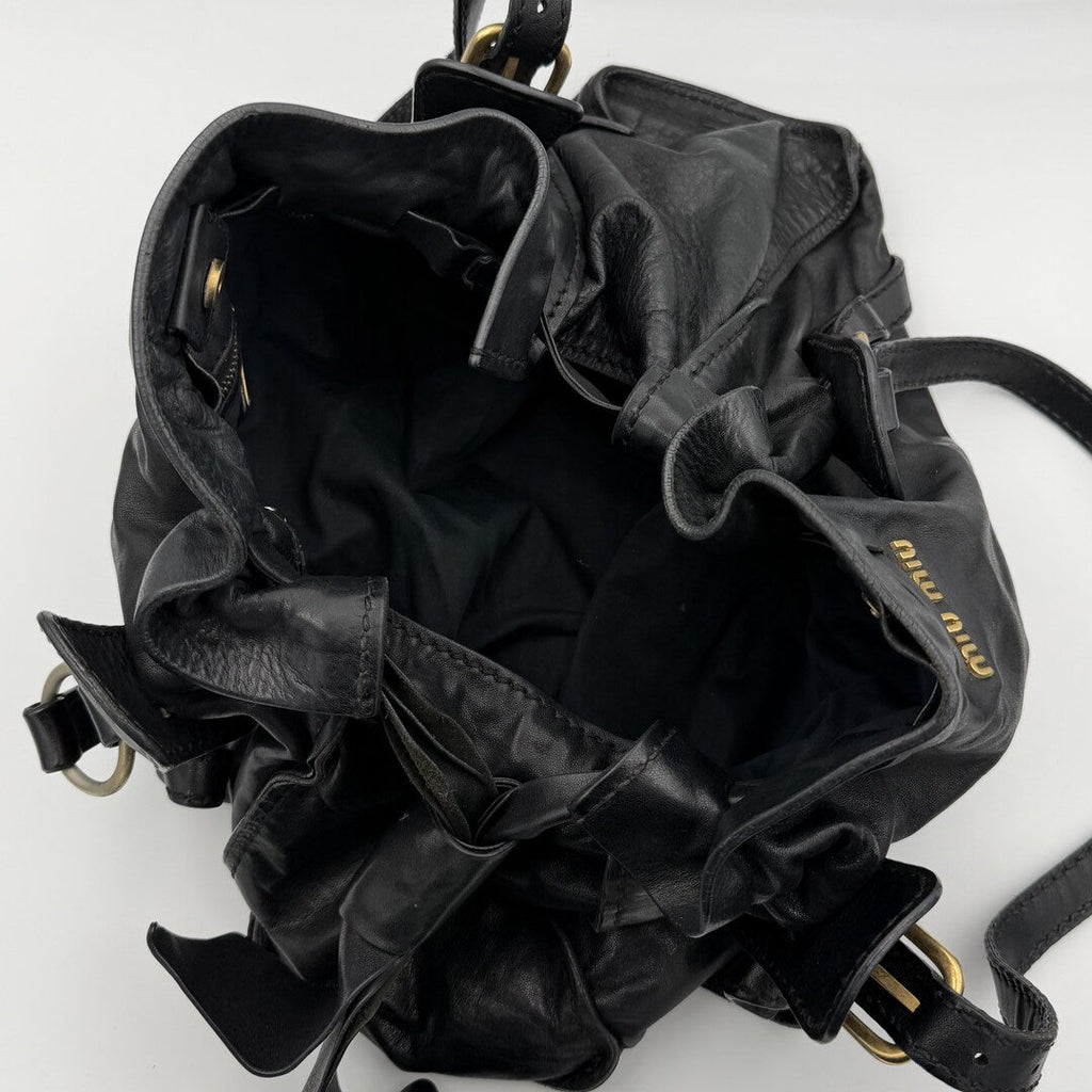 Miu Miu Vitello Black Leather Tote Bag
