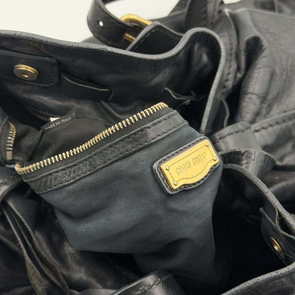 Miu Miu Vitello Black Leather Tote Bag