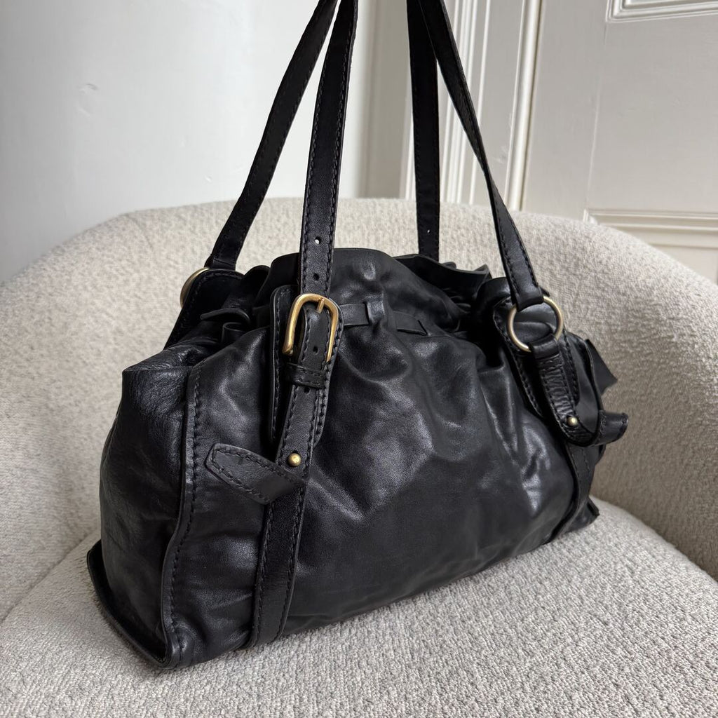 Miu Miu Vitello Black Leather Tote Bag