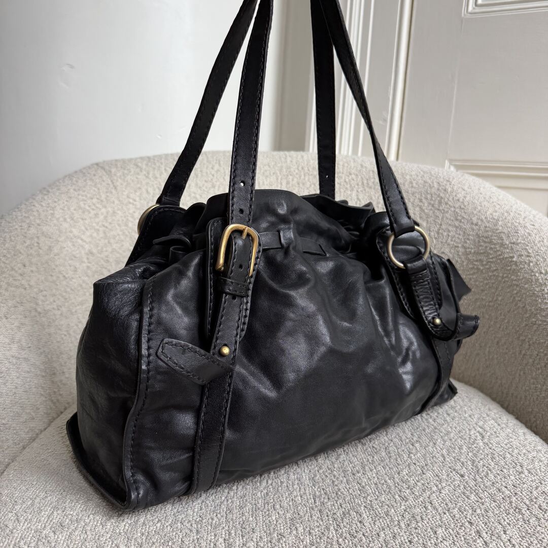 Miu Miu Vitello Black Leather Tote Bag