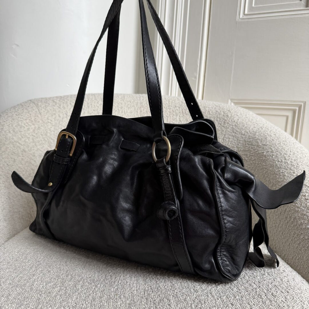 Miu Miu Vitello Black Leather Tote Bag