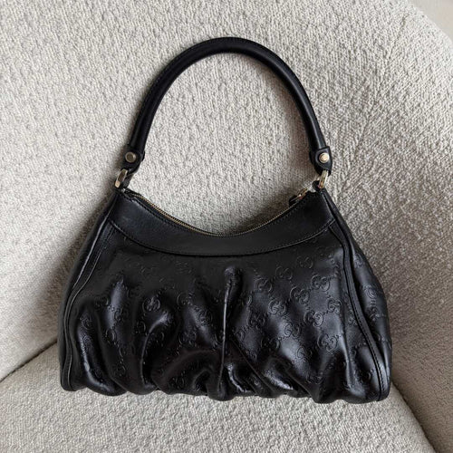 2008 Gucci Guccissima Abbey Leather Black Shoulder Bag