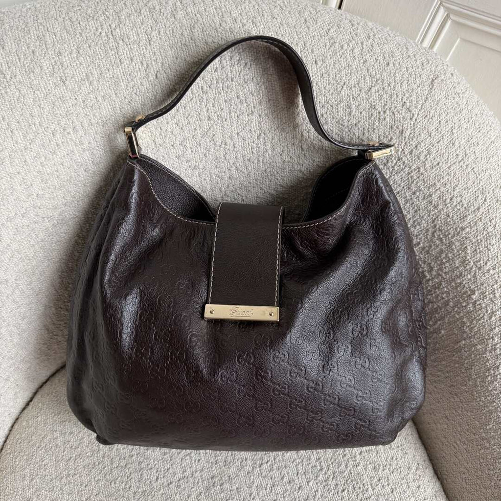 Gucci Guccissima Hobo Brown Leather Shoulder Bag