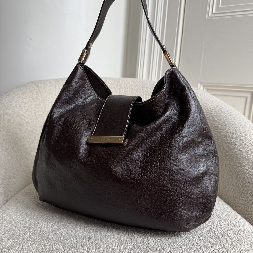 Gucci Guccissima Hobo Brown Leather Shoulder Bag