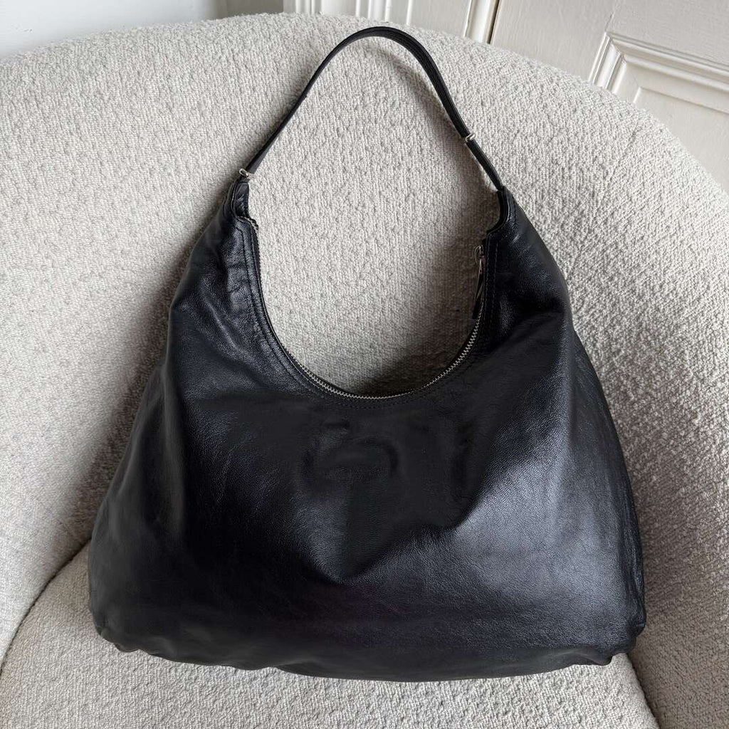 Fendi Unzipped Black Leather Large Shoulder Bag
