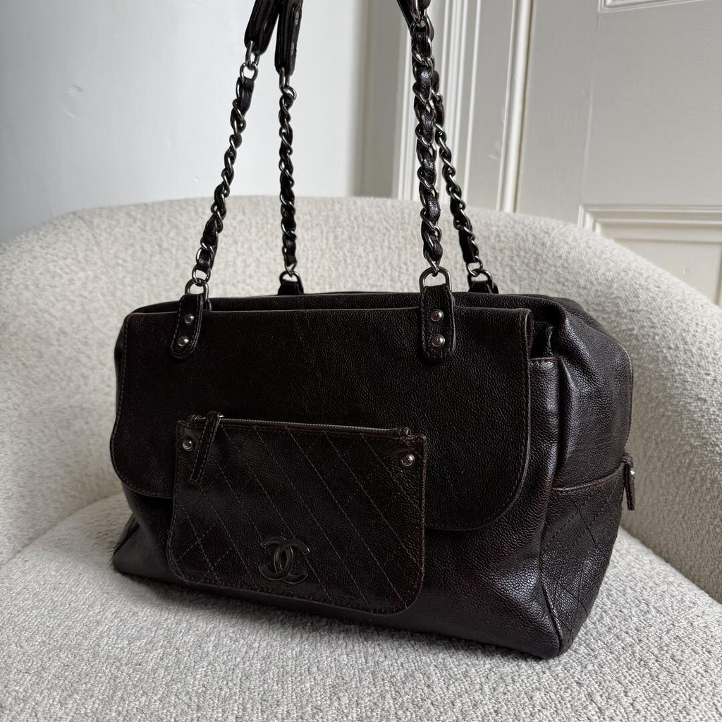 2008 Chanel Caviar Pocket In The City Flap Black Shoulder Bag