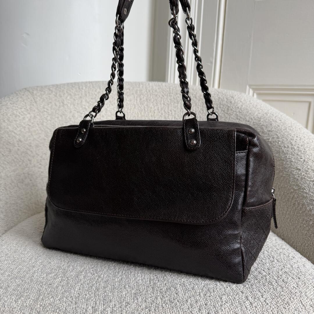 2008 Chanel Caviar Pocket In The City Flap Black Shoulder Bag
