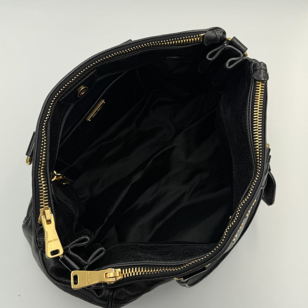 2014 Miu Miu Vitello Shine Black Leather Shoulder Bag