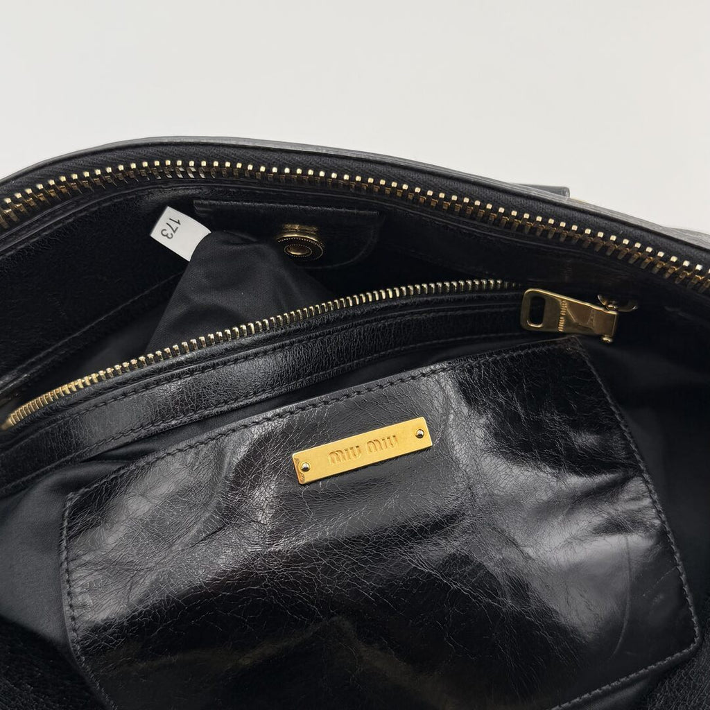 2014 Miu Miu Vitello Shine Black Leather Shoulder Bag
