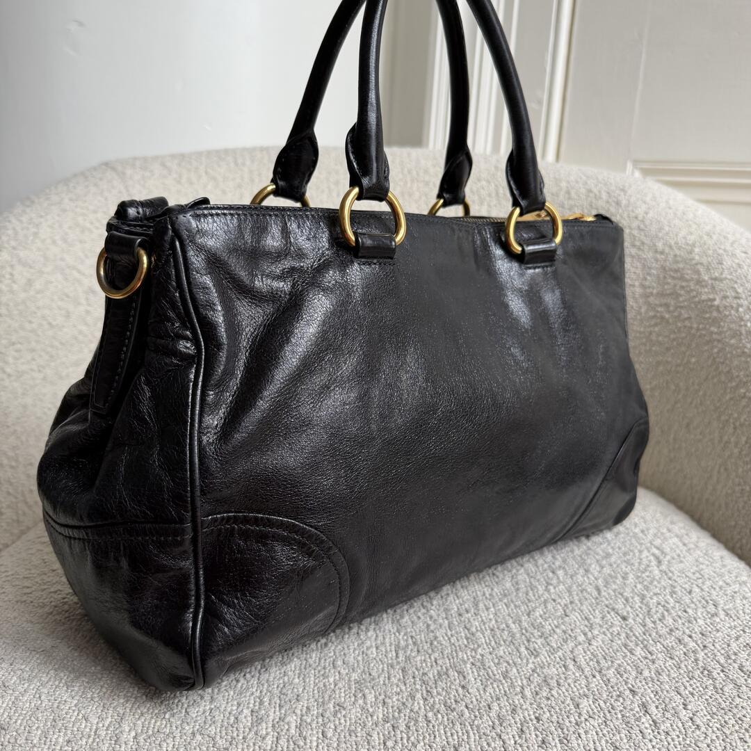 2014 Miu Miu Vitello Shine Black Leather Shoulder Bag