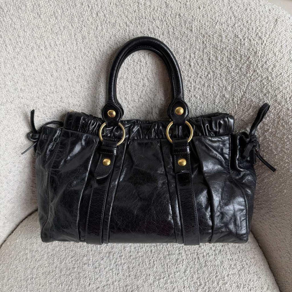 2007 Miu Miu Vitello Black Leather Handbag