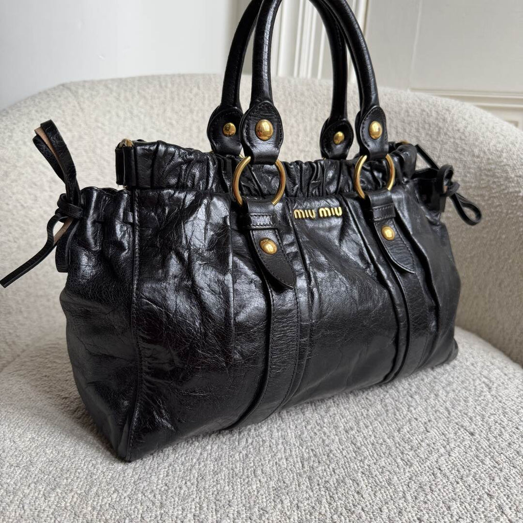 2007 Miu Miu Vitello Black Leather Handbag