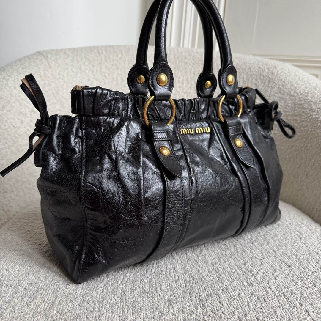 2007 Miu Miu Vitello Black Leather Handbag