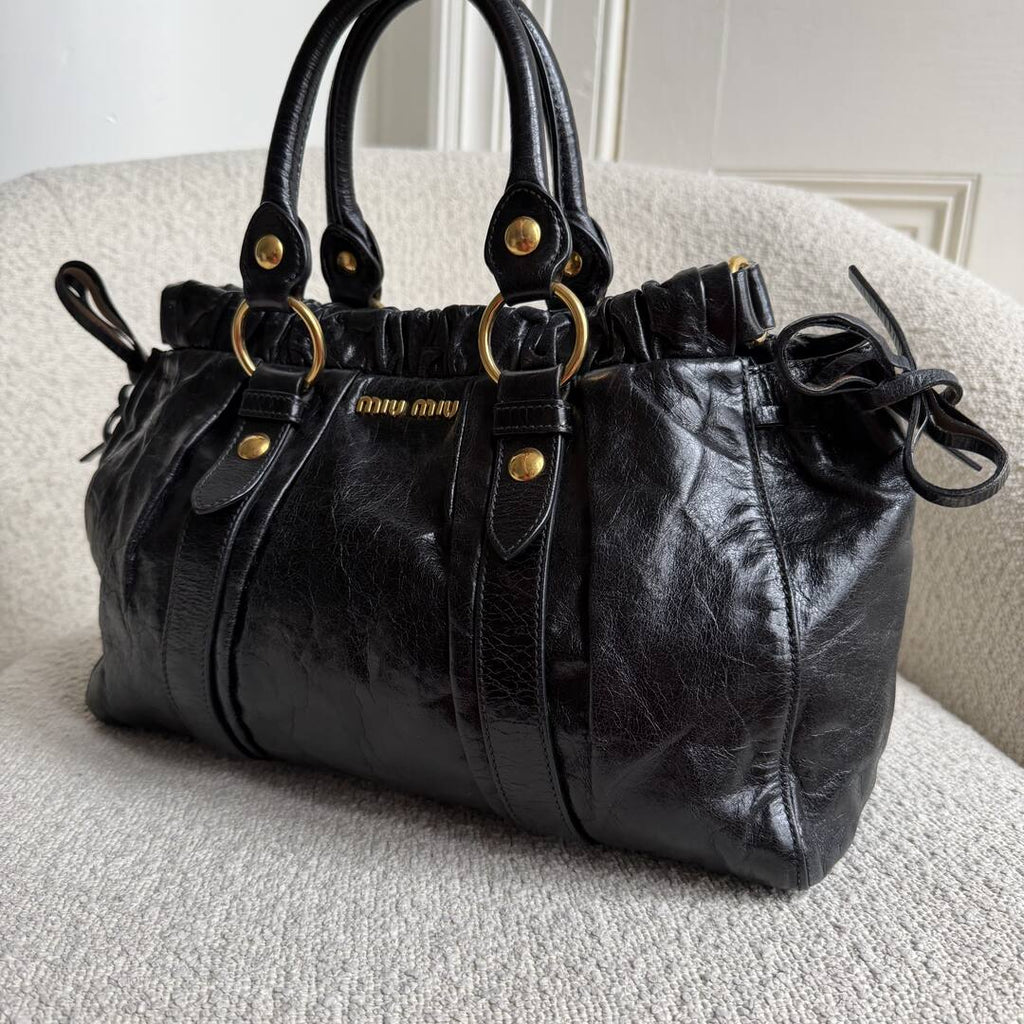 2007 Miu Miu Vitello Black Leather Handbag