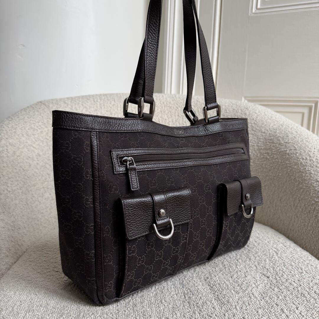 Gucci GG Canvas Abbey D-Ring Pocket Chocolate Brown Tote Bag